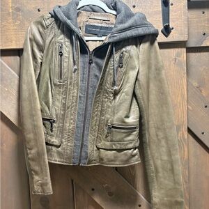 Marc New York Women's Olive Leather Jacket with Hoodie, small